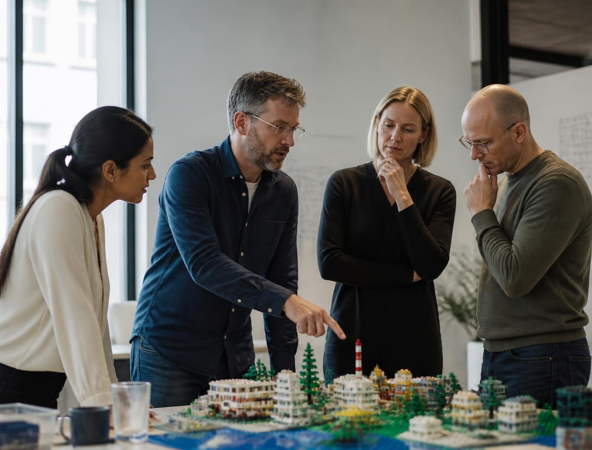 Participant explaining a model while the group listens
